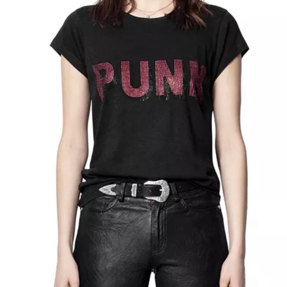 Zadig & Voltaire Black Skinny 3D Punk Rhinestone TShirt - Picture 1 of 6